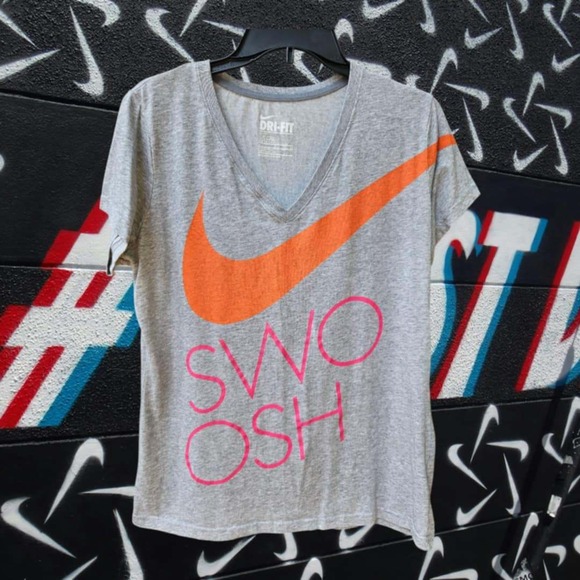 Nike Tops - Nike Dri-FIT Swoosh V-Neck Tee‎ Shirt Athletic Top Activewear Gray